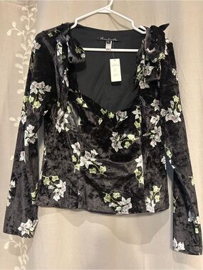 Hutch Black Velvet Floral Tie-Shoulder Blouse